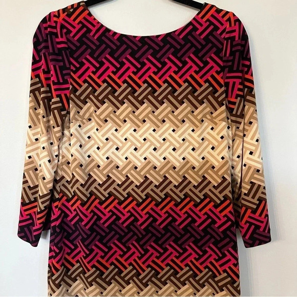Eliza J Women's 3/4 Sleeve Multicolor Crew Neck Fashion Dress Size 6 GUC - Picture 3 of 11